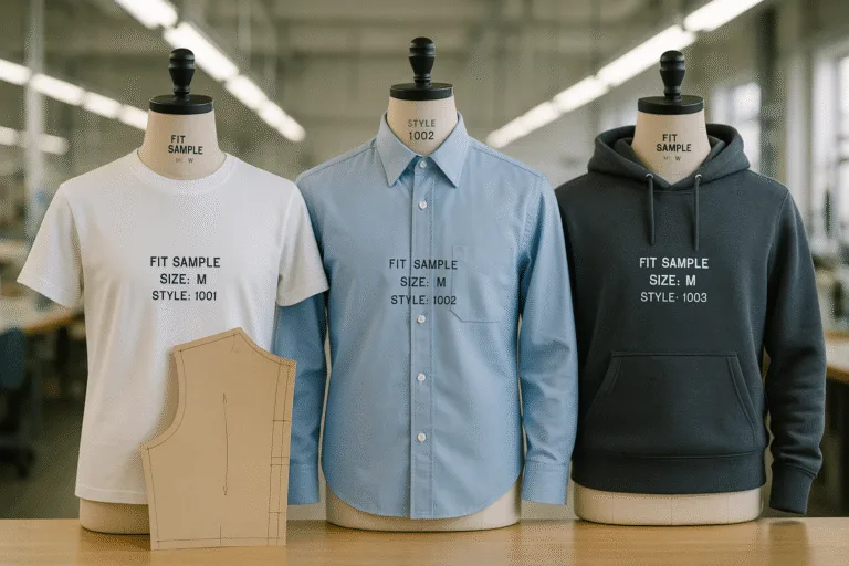 This image demonstrates the results of accurate pattern development, with multiple finished fit samples, supporting how pattern quality impacts garment fit and production consistency.