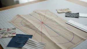 Close-up of bodice block showing old and new dart positions after rotation