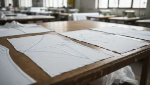 Cotton shirt panels showing different dart types marked with chalk