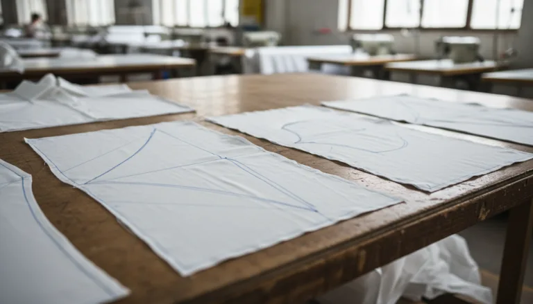 Cotton shirt panels showing different dart types marked with chalk