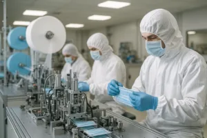 Medical mask production line using nonwoven meltblown and spunbond fabrics