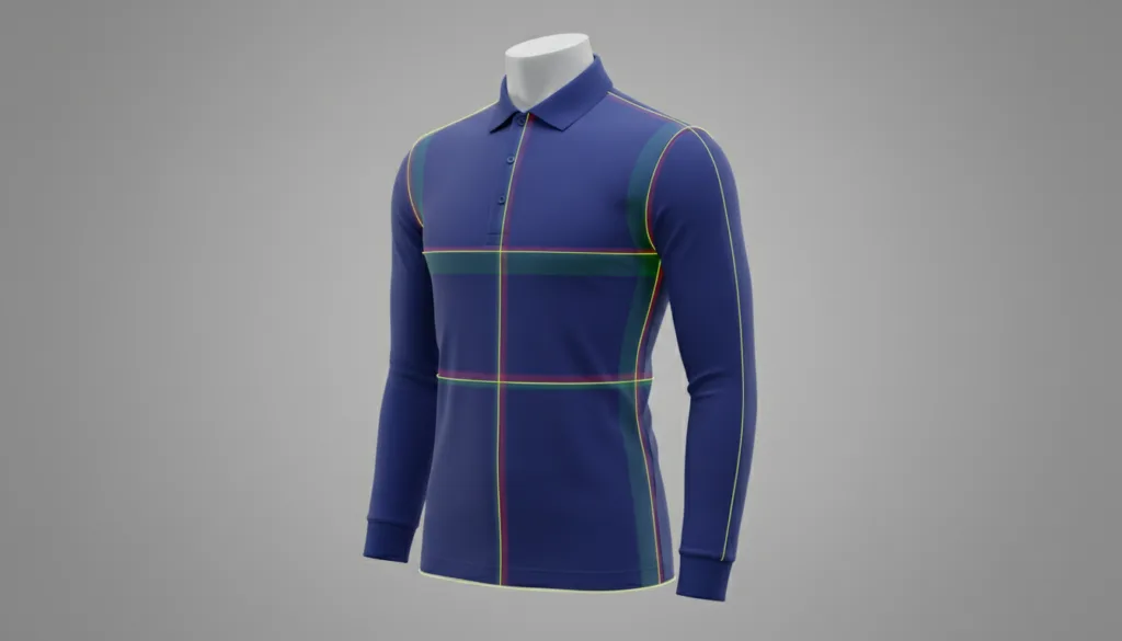 Mannequin displays polo shirt with measured tolerance points