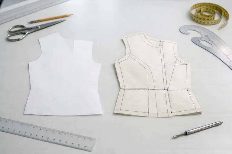 This image showcases a clear comparison between a sloper and a pattern block, highlighting the foundational templates used in apparel development.