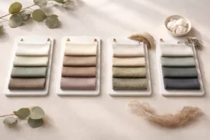 display of eco textiles and sustainable fabrics including recycled polyester