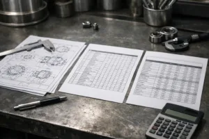 A clean and professional view showing how a BOM and a costing sheet interact on the desk of a metal product engineer or costing manager.