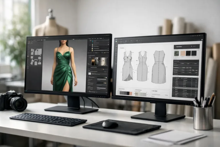This image highlights both CLO3D and Browzwear in action, offering a visual reference for apparel designers comparing their interface and simulation capabilities.