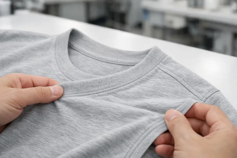 This image shows the detailed fabric and stitching that are integral to T-shirt costing and production expenses, emphasizing material selection.