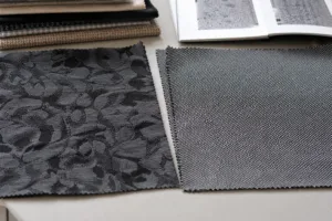 Side-by-side woven swatches highlighting texture, pattern scale, and surface interest for fabric education.