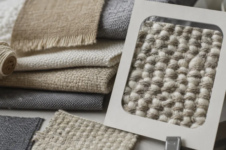 A clean editorial scene comparing woven fabric textures and construction density.