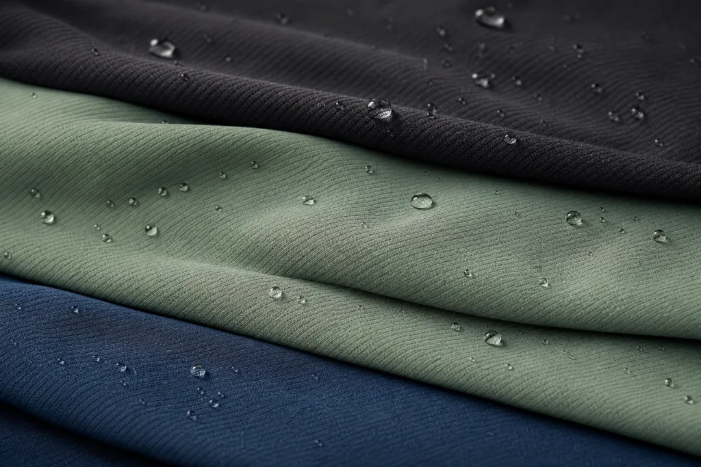 A clean editorial scene showing how moisture-wicking fabrics spread liquid across the surface.