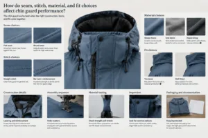 How do seam, stitch, material, and fit choices affect chin guard performance? — Apparel Wiki guide