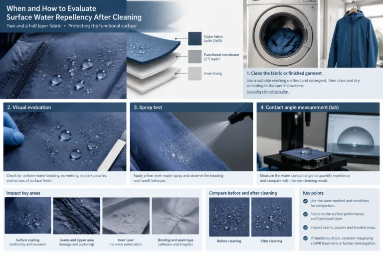 When and How to Evaluate Surface Water Repellency After Cleaning — Apparel Wiki guide