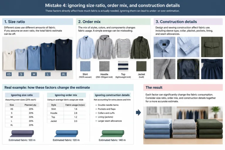 Mistake 4: ignoring size ratio, order mix, and construction details — Apparel Wiki guide