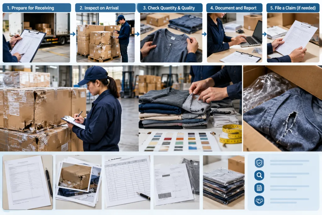 What receiving and claims procedure should apparel teams use? — Apparel Wiki guide