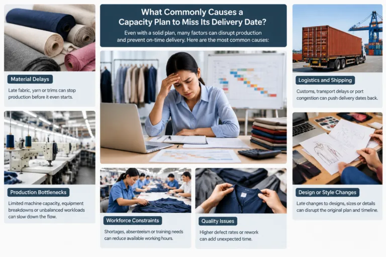 What commonly causes a capacity plan to miss its delivery date? — Apparel Wiki guide