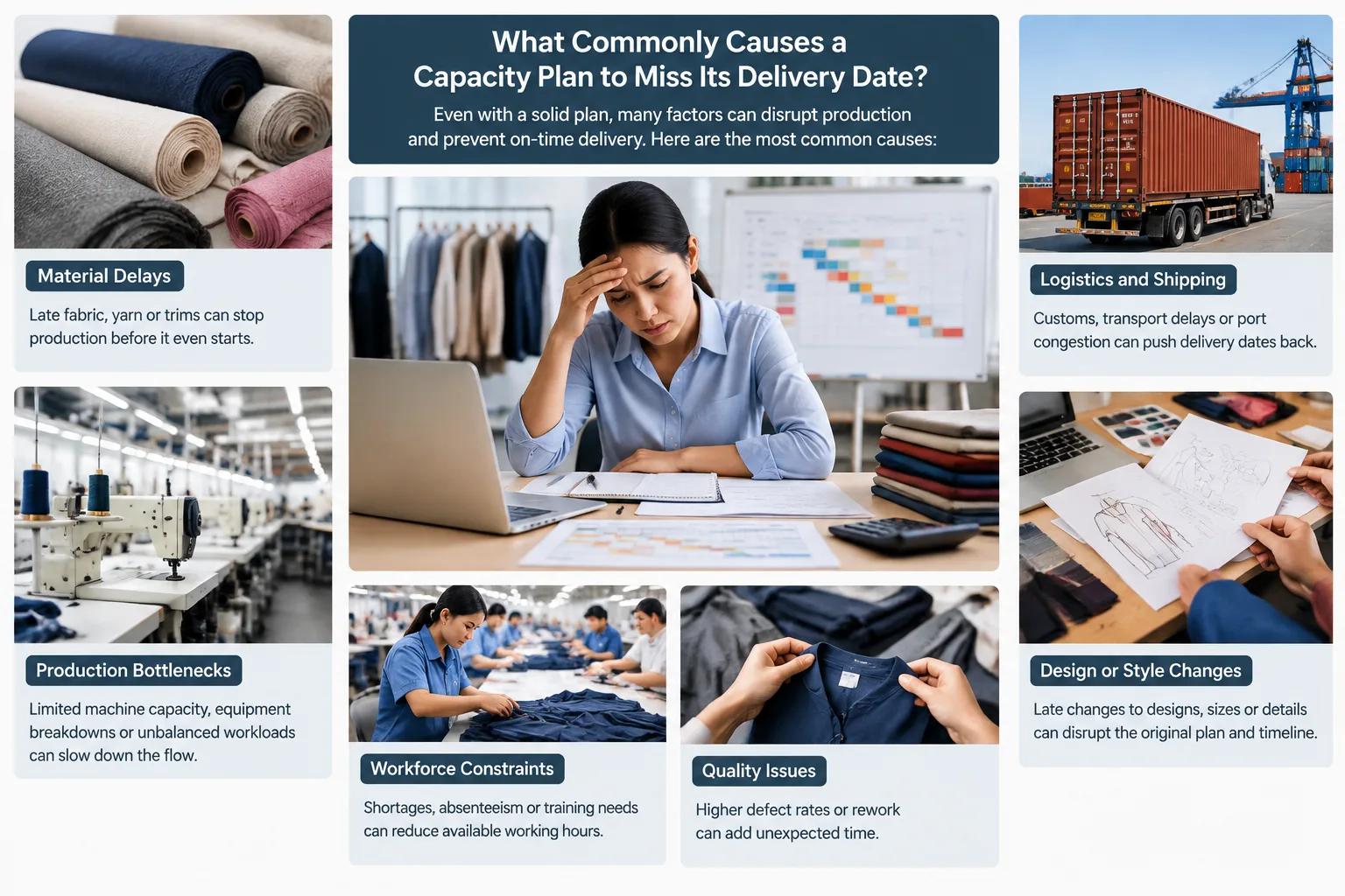 What commonly causes a capacity plan to miss its delivery date? — Apparel Wiki guide