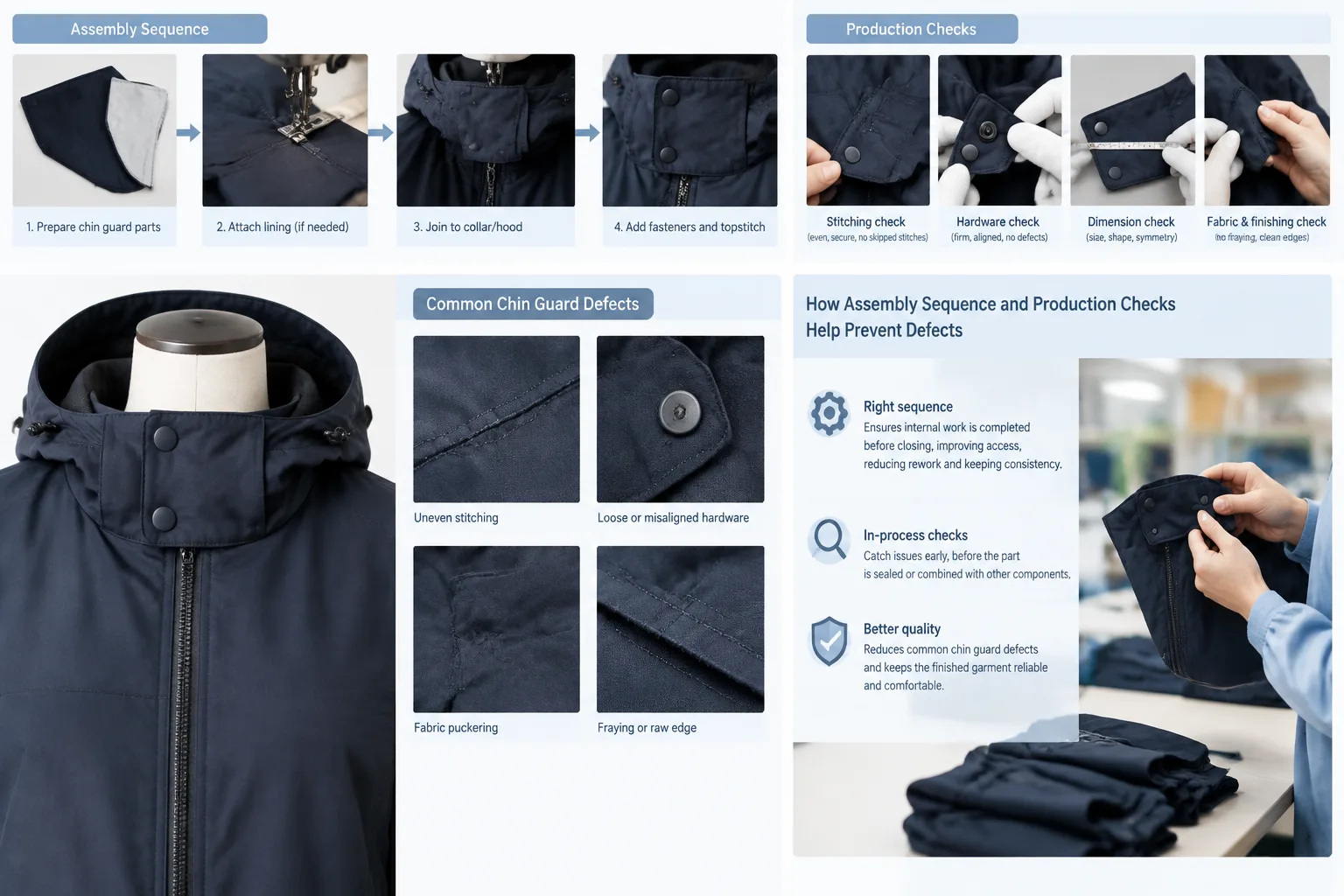 How do assembly sequence and production checks affect defect prevention? — Apparel Wiki guide